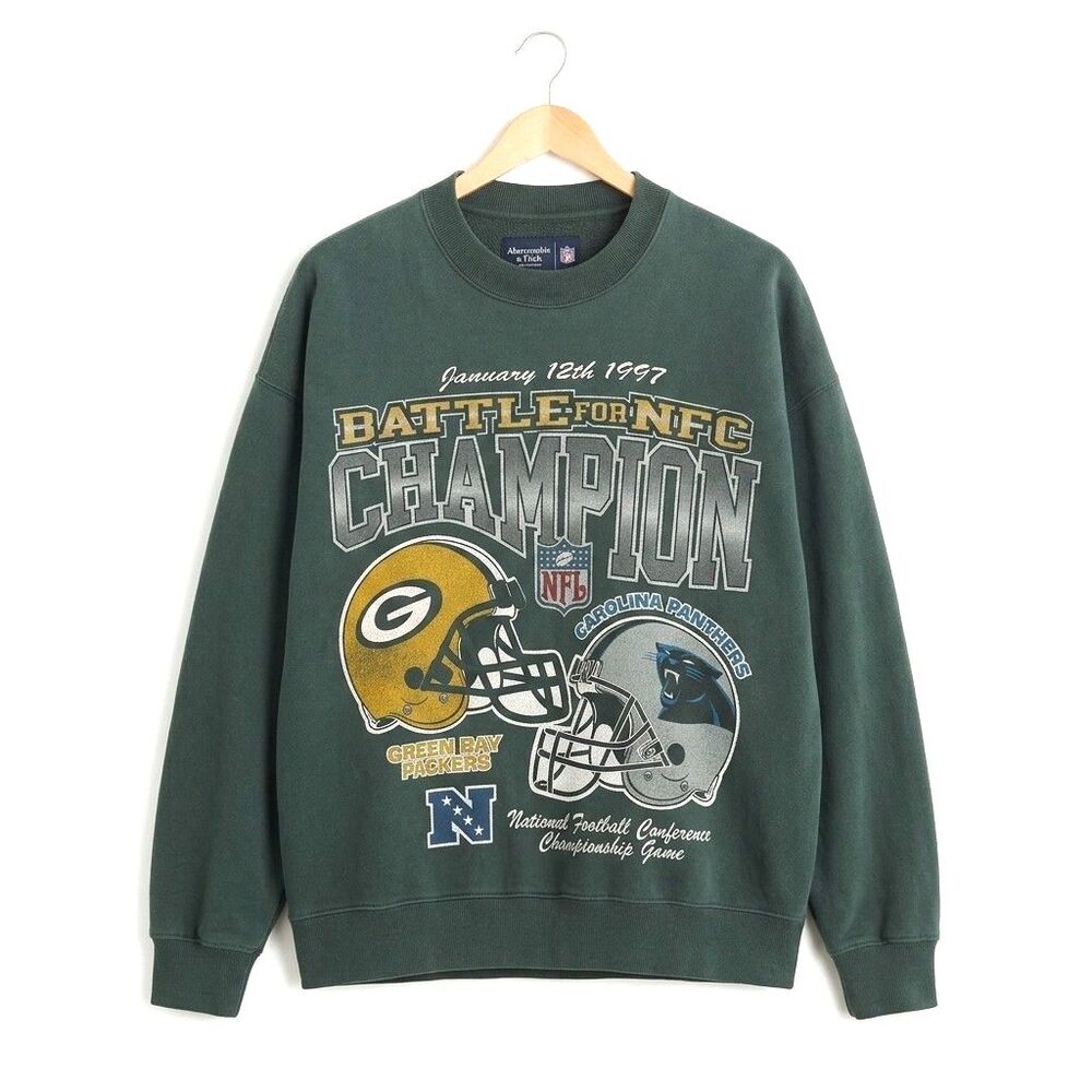 Abercrombie Fitch NFL Sweatshirt Large Green Bay Packers Carolina Panthers 1997